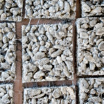 black sesame rice krispies treats overhead shot with marshmallow pull