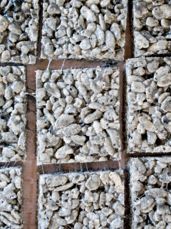 black sesame rice krispies treats overhead shot with marshmallow pull