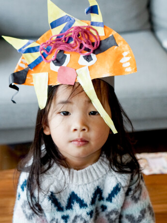kid wearing oni mask for setsubun