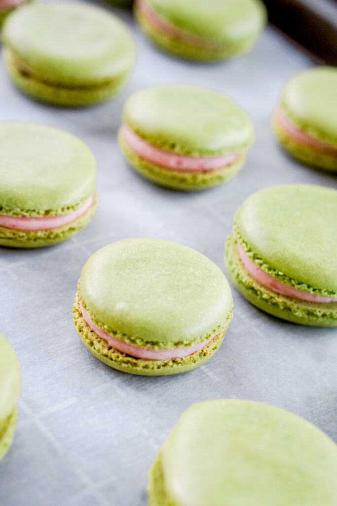 strawberry matcha macarons