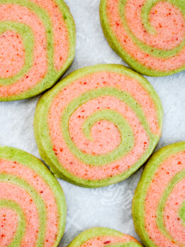 strawberry matcha pinwheel cookies
