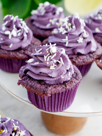 ube cupcakes with ube whipped cream
