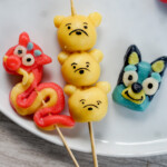 Disney mushu, Winnie the Pooh, and Bluey dango