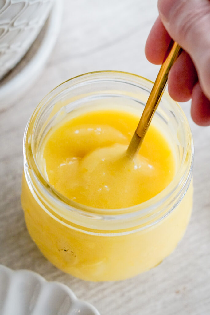 yuzu curd being stirred