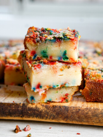 birthday cake butter mochi stacked