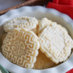 stack of mooncake cookies in a white bowl