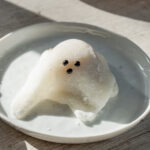 closeup of one pumpkin ghost daifuku mochi