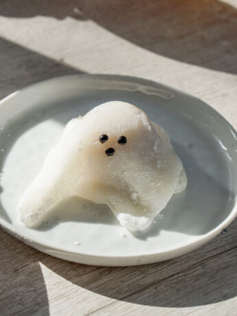 closeup of one pumpkin ghost daifuku mochi
