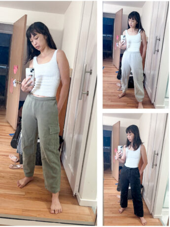 aritzia sweatfleece sweatpants collage of three photos