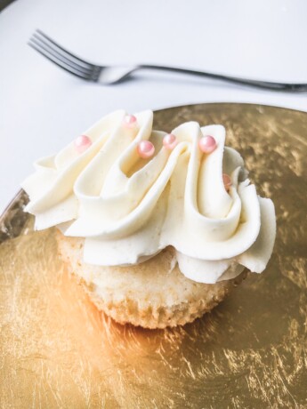 lychee cupcake with lychee rose buttercream