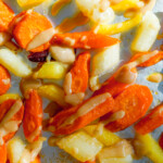 roasted carrots with maple tahini miso sauce overhead view