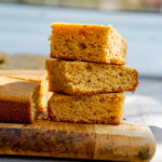 mochi cornbread closeup of stack