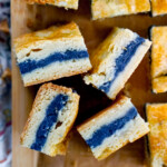 pan manju four slices cross section on cutting board