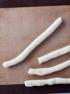 homemade white rabbit candies in a long rope