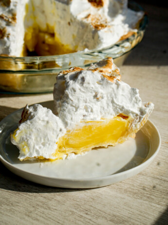 yuzu meringue pie slice from side