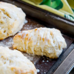 yuzu scone with drizzled glaze view from the side